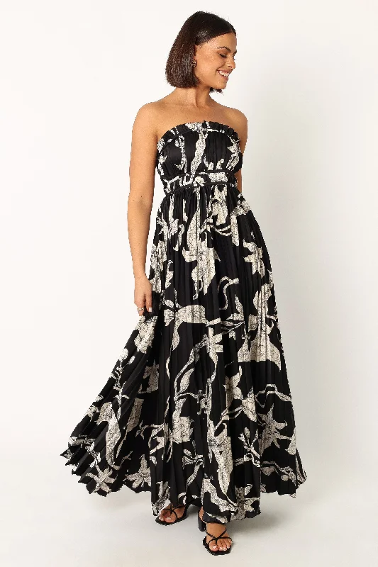 Angelique Strapless Maxi Dress - Black Floral