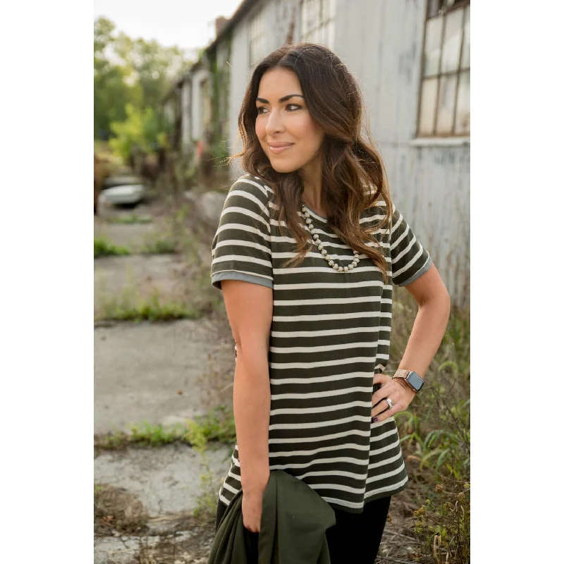 Lined Striped Short Sleeve Tee