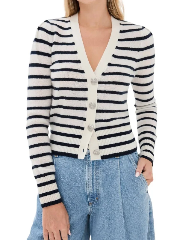 Solene Cashmere Cardigan In Ivory/navy