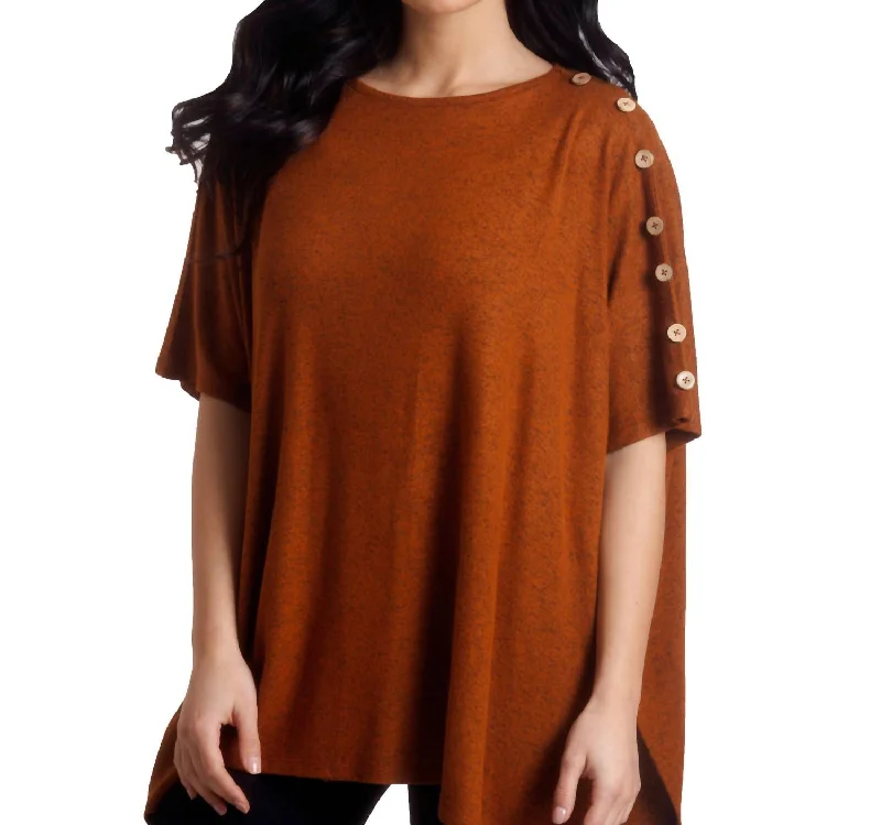 Supersoft Button Detail Poncho In Spice