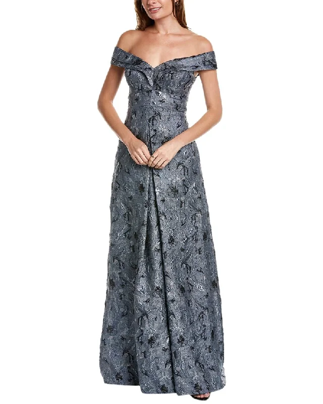 Teri Jon by Rickie Freeman Off-The-Shoulder Jacquard Gown