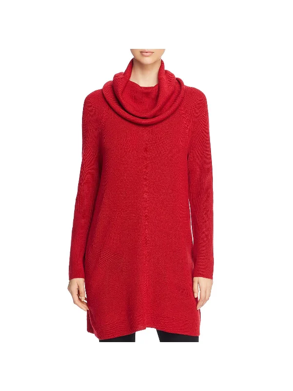 Womens Merino Wool Cowl-Neck Tunic Sweater