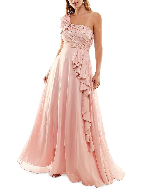 Womens Shimmer One Shoulder Evening Dress