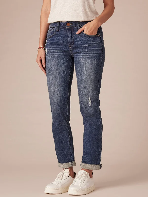 "Ab"solution® Blue Denim Distressed Petite Girlfriend Jean