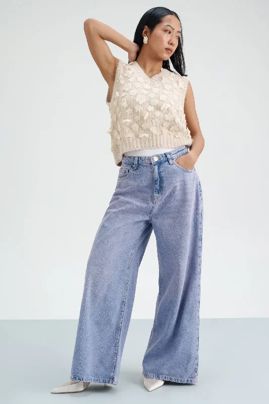 Blue Blush Cropped Wide Leg Jeans