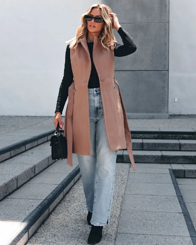 Vegan Wool Belted Vest - Khaki