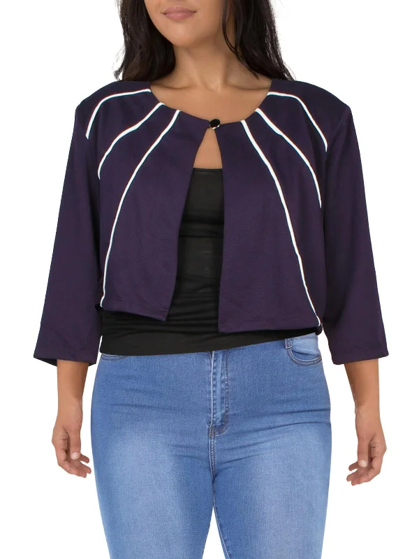 Womens Crop Pintuck One-Button Blazer