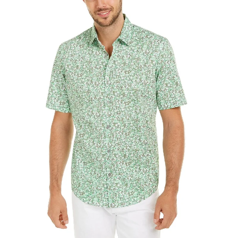 Alfani Men's Classic-Fit Lizard-Print Shirt Green Size Small