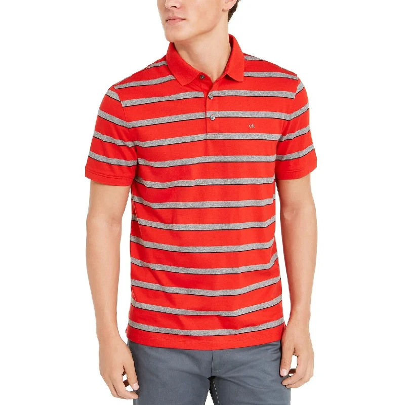 Calvin Klein Men's Men's Liquid Cotton Slim-Fit Stripe Polo Shirt Red Size Large