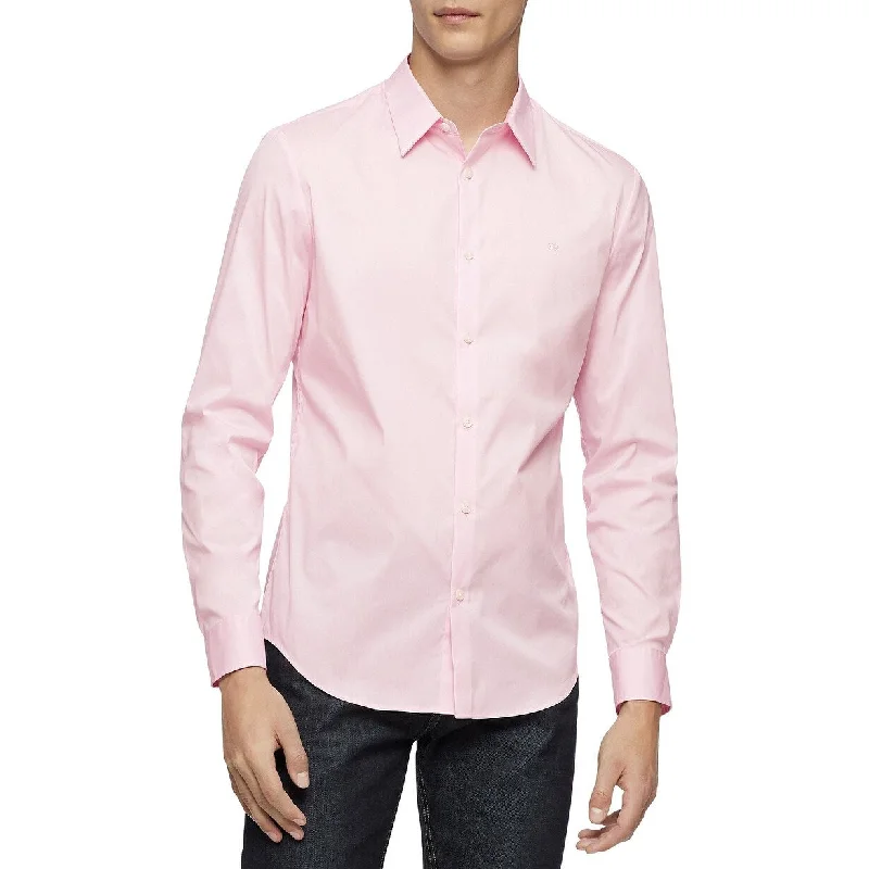 Calvin Klein Men's Slim-Fit Stretch Solid Shirt Pink Size Medium