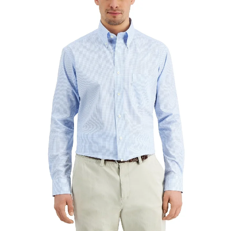 Club Room Men's Classic/Regular Fit Performance Mini Gingham Dress Shirt Blue Size 34X35 - 18.5X34-35