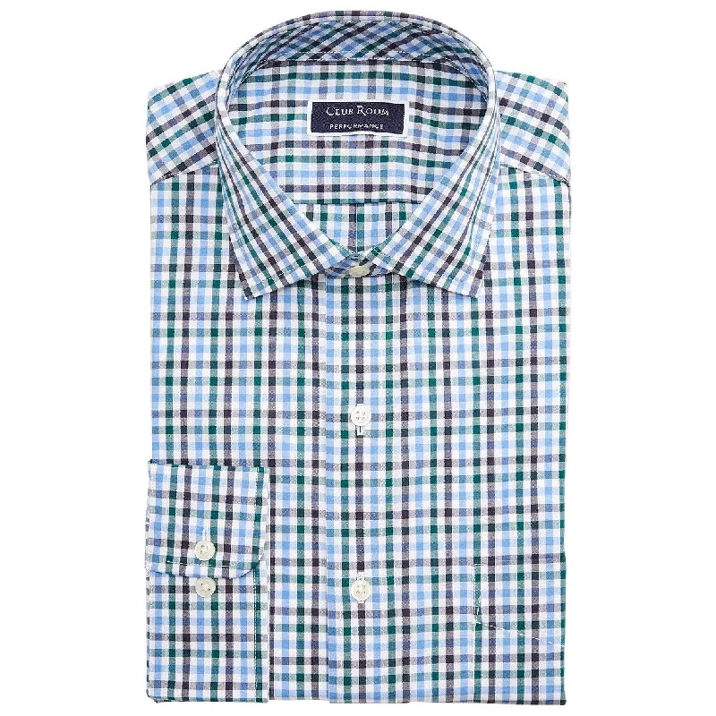 Club Room Men's Regular-Fit Stretch Wrinkle-Resistant Gingham Dress Shirt Navy Size 17-32-33