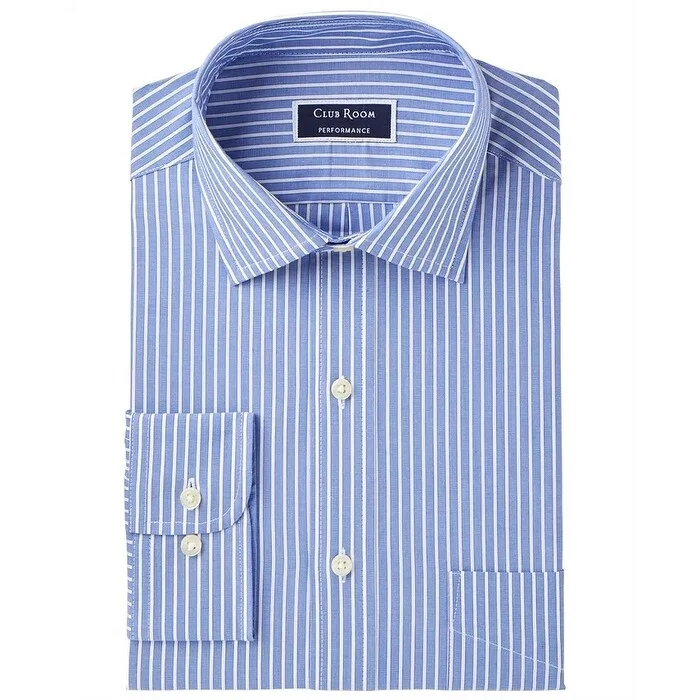 Club Room Men's Slim-Fit Performance Wrinkle-Resistant Striped Dress Shirt Navy Size 17X34-35