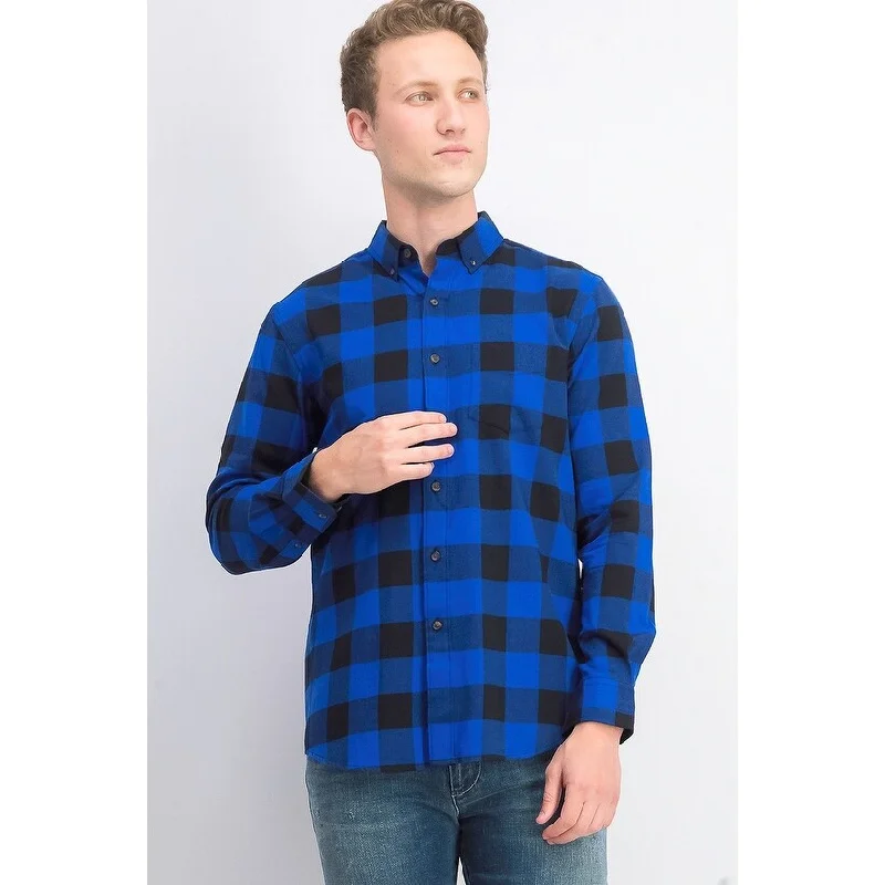 Club Room Men's Stretch Buffalo Check Plaid Shirt Navy Size 3 Extra Large - XXX-Large