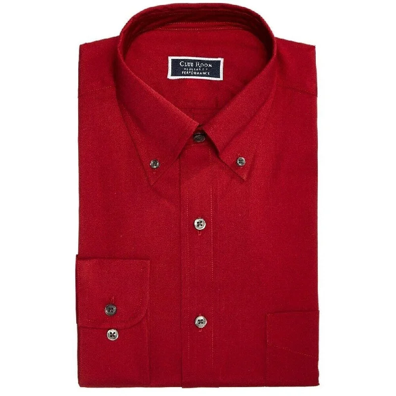 Club Room Men's Stretch Pinpoint Solid Dress Shirt Red Size 17.5x32-33