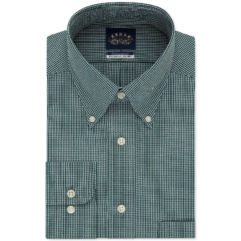 Eagle Men's Classic/Regular-Fit Non-Iron Flex Collar Check Dress Shirt Dark Green Size 34X35 - 34-35