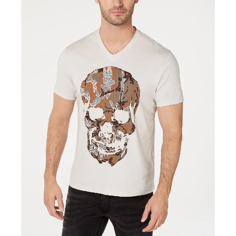 INC International Concepts Men's Rhinestone Camo Skull T-Shirt White Size Large