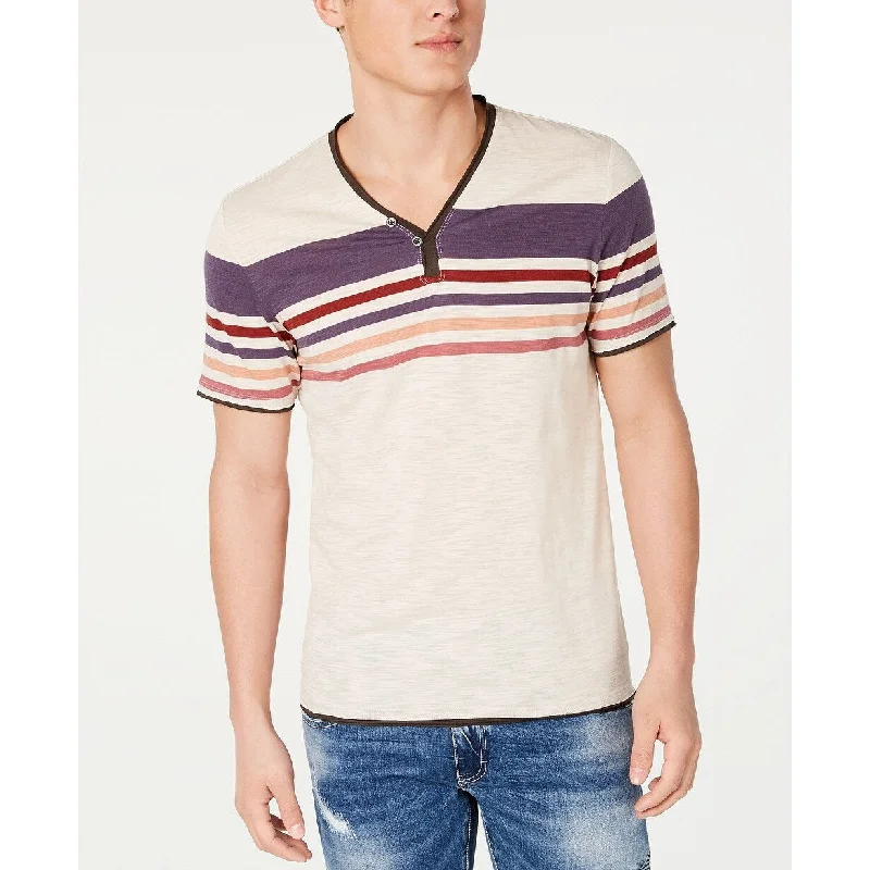 INC International Concepts Men's Stripe Split-Neck T-Shirt Lt Beige Size XX Large - XX-Large