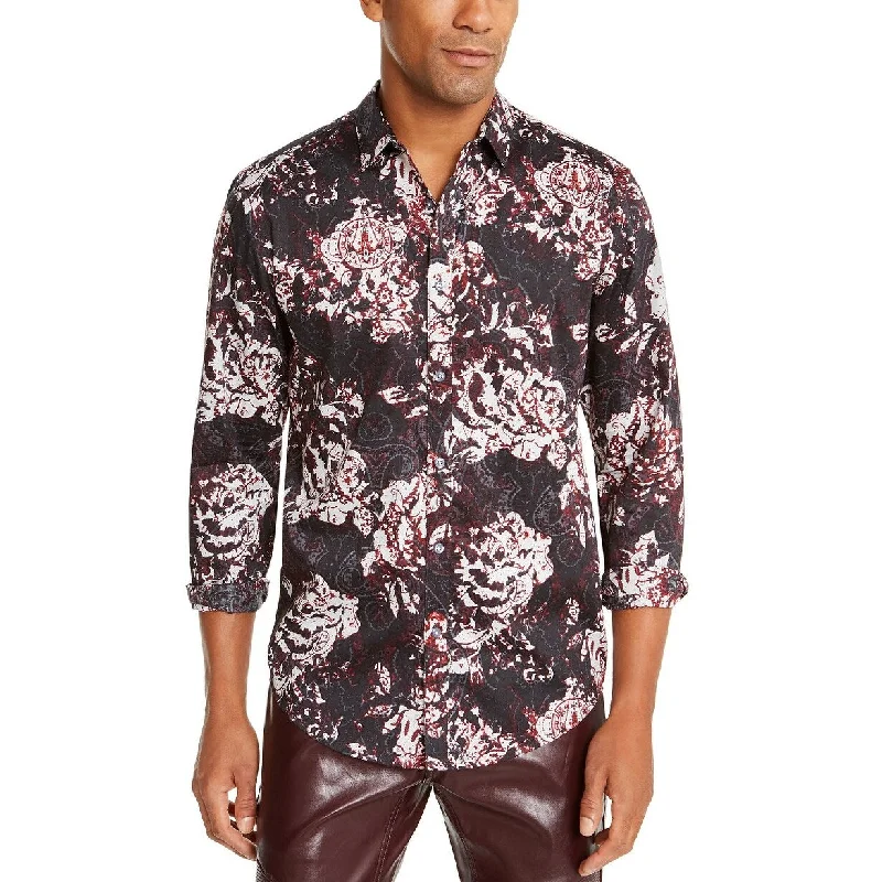 INC Men's Paisley Floral Shirt Black Size Large