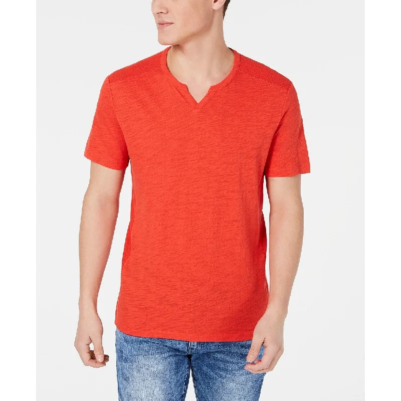 INC Men's Ribbed Split Tee Bright Red Size Small