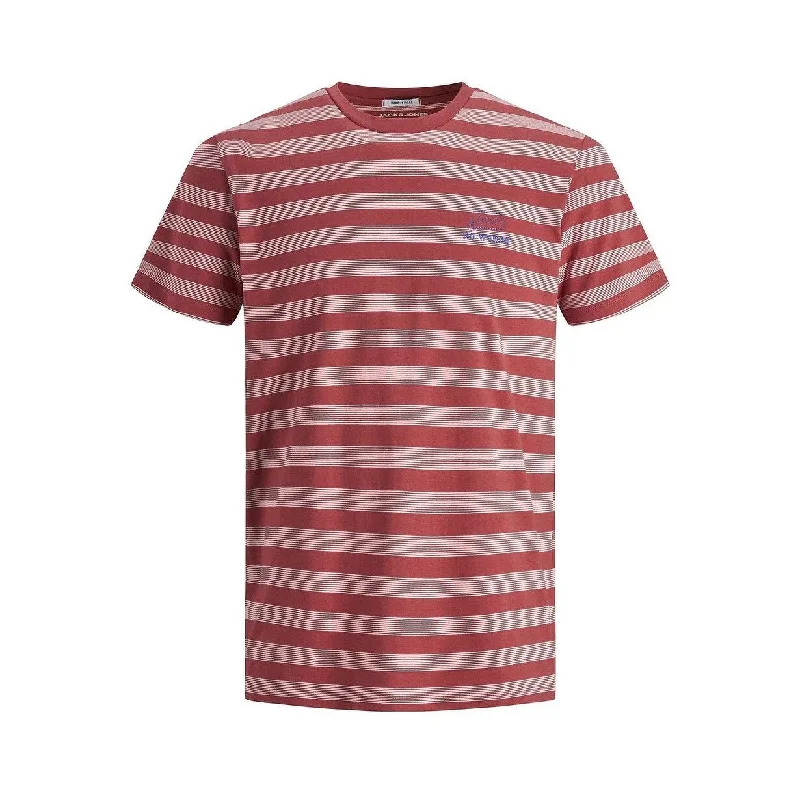 Jack & Jones Men's New High Summer Stripe T-shirt Dark Red Size L - Large