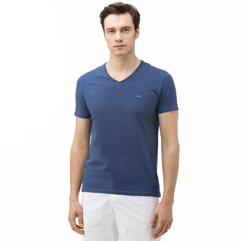 Lacoste Men's Regular Fit V-Neck T-Shirt Blue Size 8