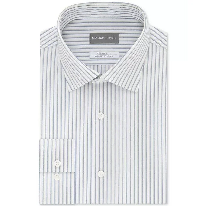 Micheal Kors Men's Classic/Regular-Fit Airsoft Stretch Performance Non-Iron Green Stripe Dress Shirt Green Size 14.5X32-33