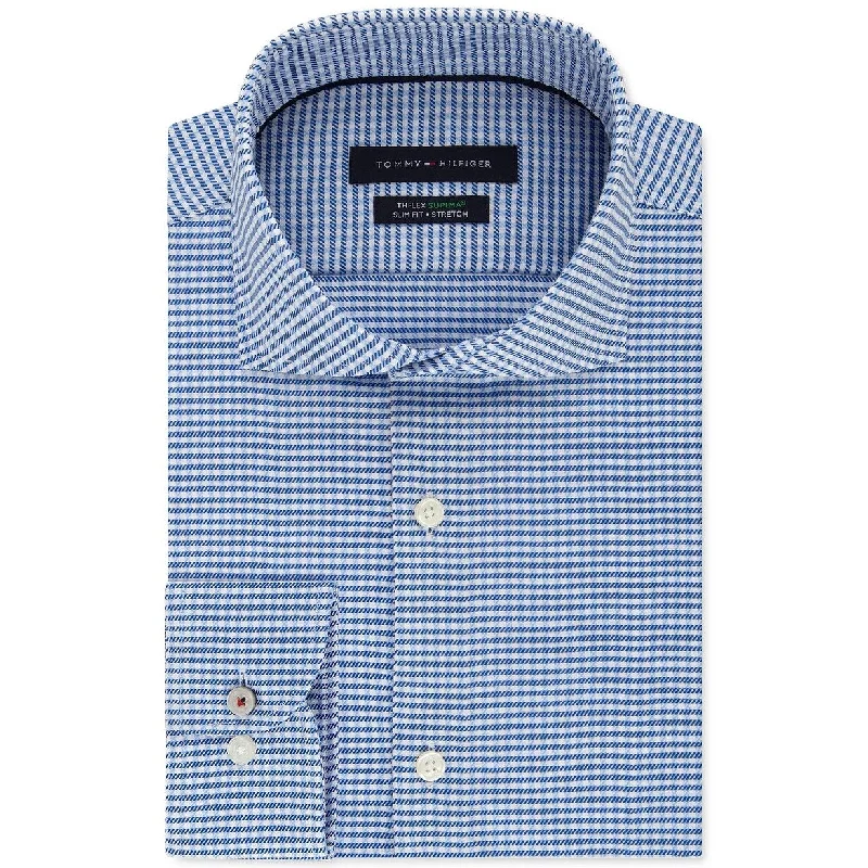 Tommy Hilfiger Men's Slim-Fit Non-Iron Thflex Supima Stretch Check Dress Shirt Bright Blue Size 17X34-35