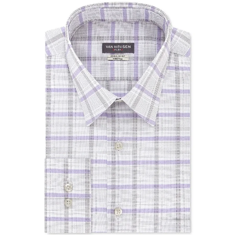 Van Heusen Men's Classic/Regular-Fit Wrinkle-Free Performance Stretch Flex Collar Check Dress Shirt White Size 34-35