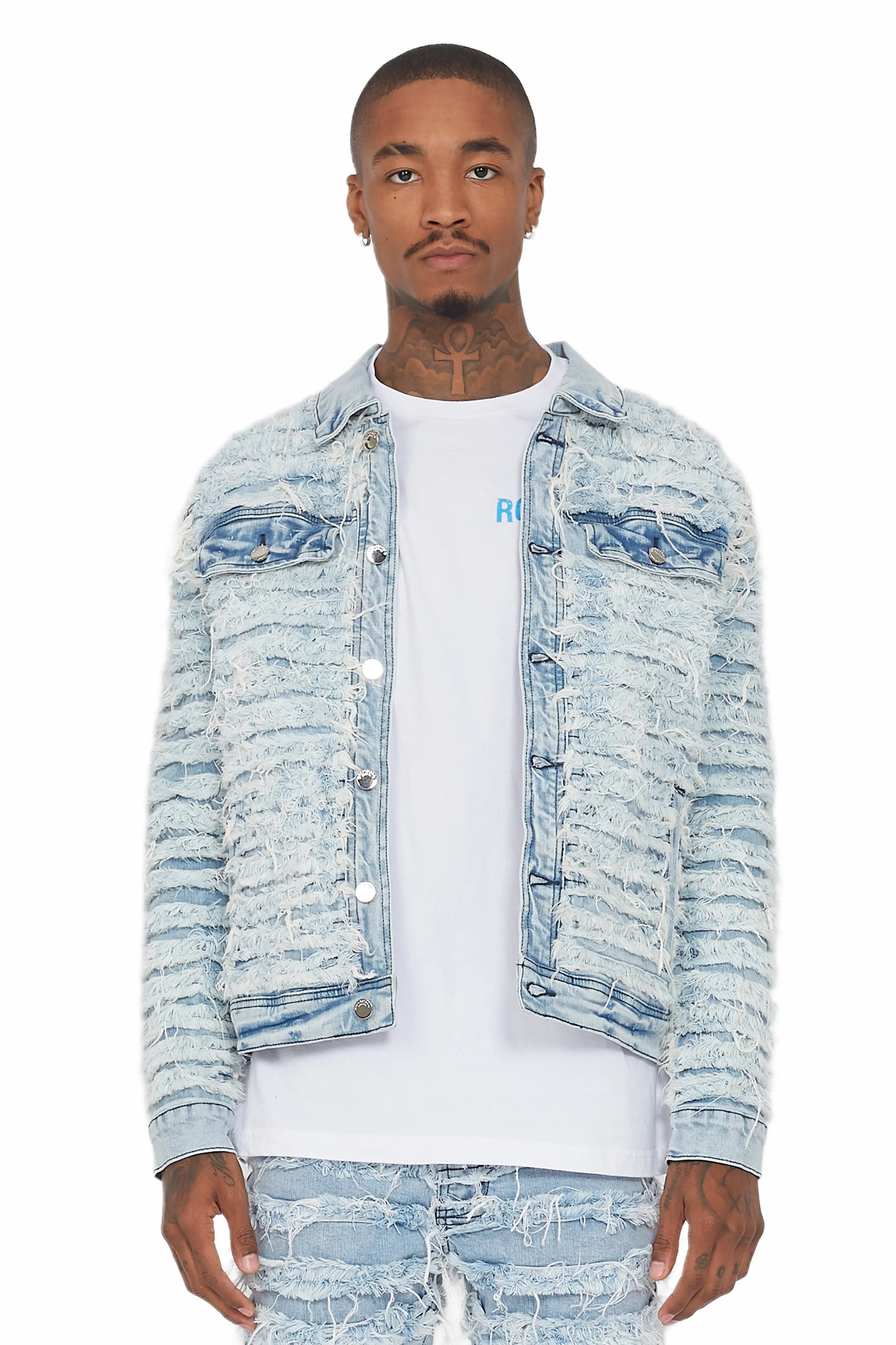 Ayan Blue Distressed Denim Jacket