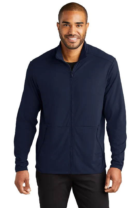 Port Authority Mens Accord Stretch Fleece Moisture Wicking Full Zip Jacket - Navy Blue