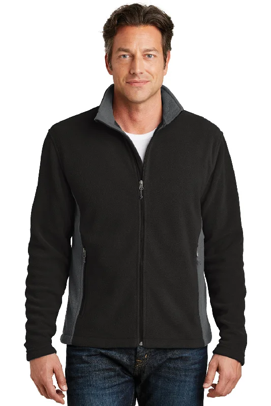 Port Authority Mens Full Zip Fleece Jacket - Black/Battleship Grey