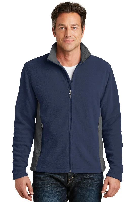 Port Authority Mens Full Zip Fleece Jacket - True Navy Blue/Battleship Grey