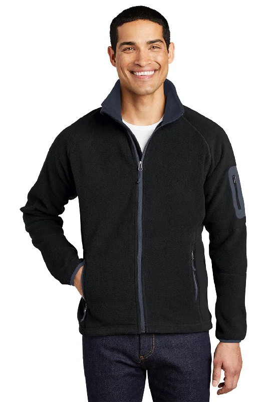 Port Authority Mens Full Zip Fleece Jacket - Black/Battleship Grey