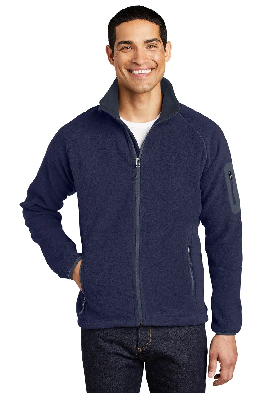 Port Authority Mens Full Zip Fleece Jacket - Navy Blue/Battleship Grey