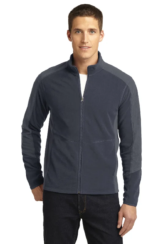 Port Authority Mens Full Zip Microfleece Jacket - Battleship Grey/Pearl Grey - Closeout