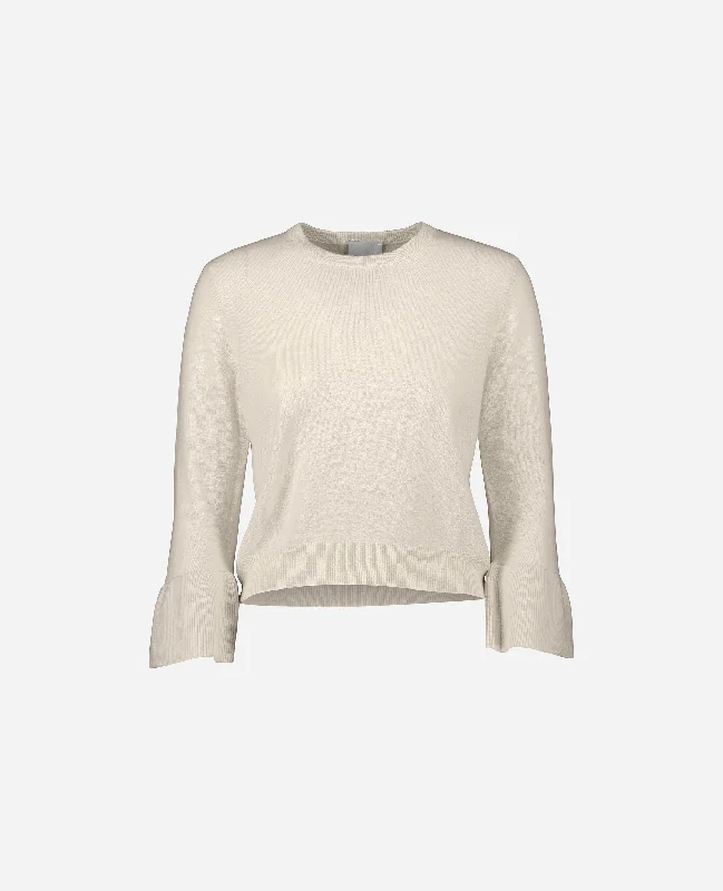 Rundhals Pullover aus Cashmere-Mischung in Creme