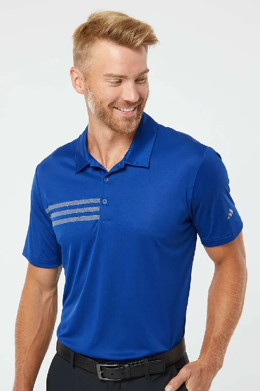 Adidas Mens 3 Stripes UPF 50+ Short Sleeve Polo Shirt - Collegiate Royal Blue/Grey