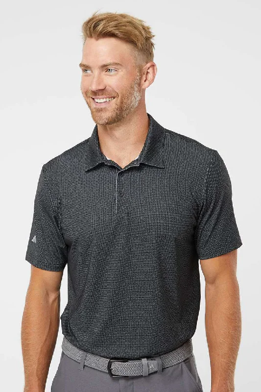 Adidas Mens Diamond Dot Moisture Wicking Short Sleeve Polo Shirt - Black