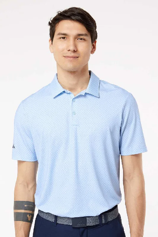 Adidas Mens Diamond Dot Moisture Wicking Short Sleeve Polo Shirt - Glow Blue/White/Navy Blue