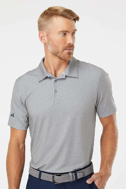 Adidas Mens Diamond Dot Moisture Wicking Short Sleeve Polo Shirt - Grey/Team Royal Blue/Navy Blue