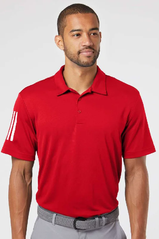 Adidas Mens Floating 3 Stripes UPF 50+ Short Sleeve Polo Shirt - Team Power Red/White