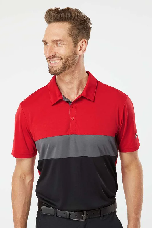 Adidas Mens Merch Block UPF 50+ Short Sleeve Polo Shirt - Collegiate Red/Grey/Black