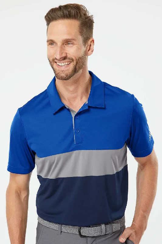 Adidas Mens Merch Block UPF 50+ Short Sleeve Polo Shirt - Collegiate Royal Blue/Grey