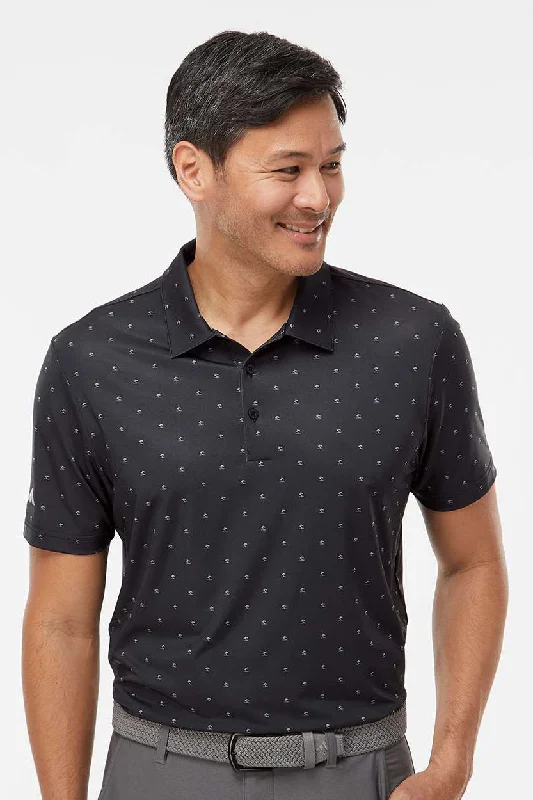 Adidas Mens Pine Tree Moisture Wicking Short Sleeve Polo Shirt - Black