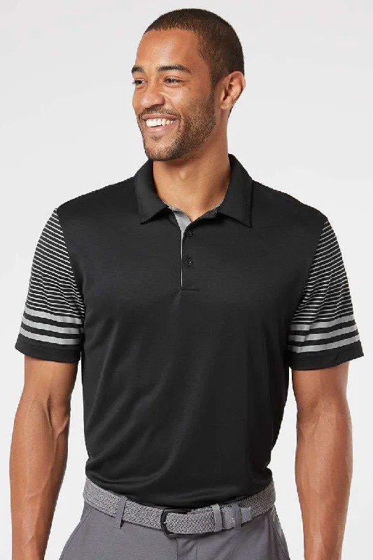 Adidas Mens Striped UPF 50+ Short Sleeve Polo Shirt - Black