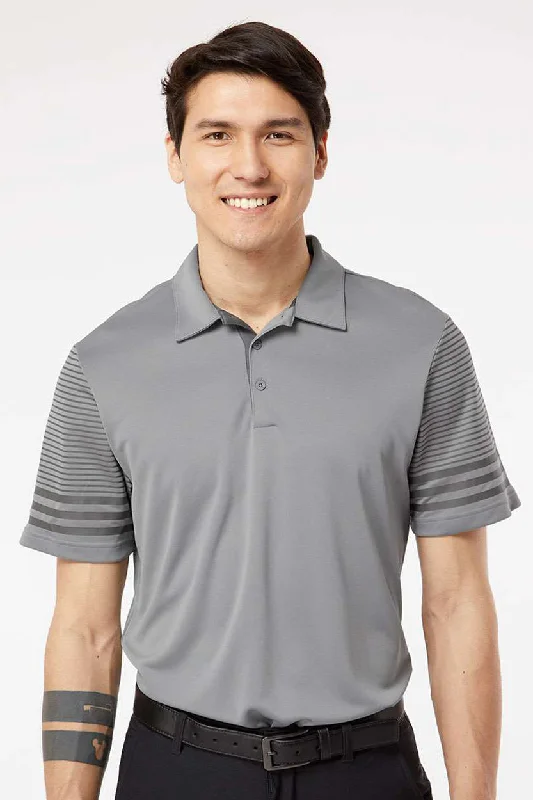 Adidas Mens Striped UPF 50+ Short Sleeve Polo Shirt - Grey/Grey