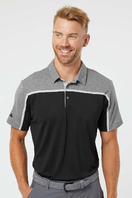 Adidas Mens Ultimate Colorblock Moisture Wicking Short Sleeve Polo Shirt - Black/Grey/Grey Melange