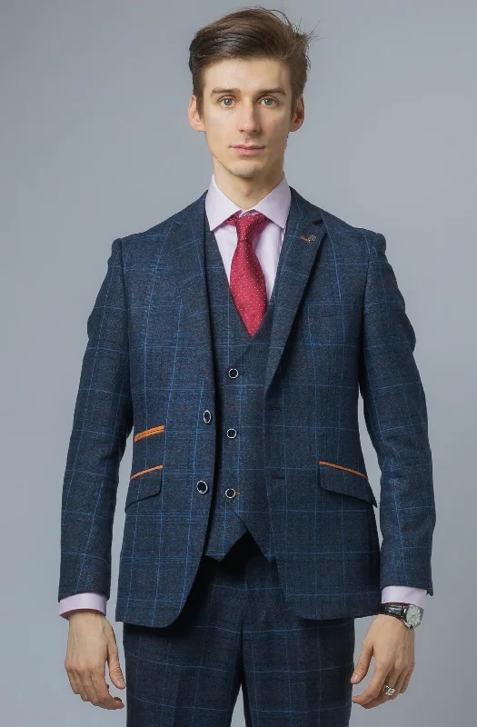 Anthony Navy Tweed Check 3 Piece Suit | Office Wear | check suit