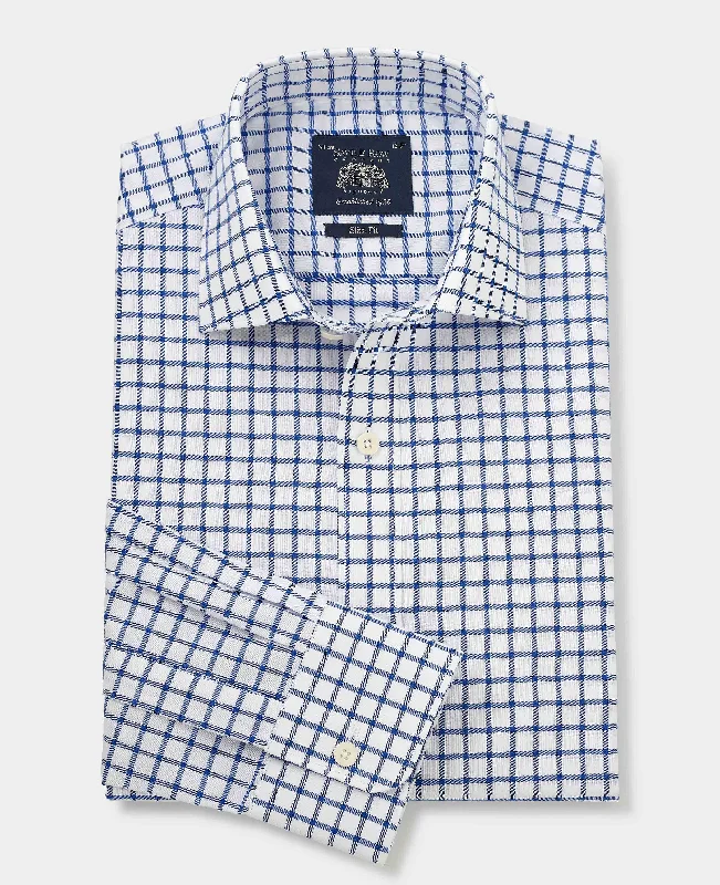 Blue Window Check Slim Fit Shirt - Single Cuff